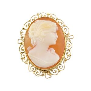 Vintage 18K Yellow Gold Cameo Brooch Pendant #13401